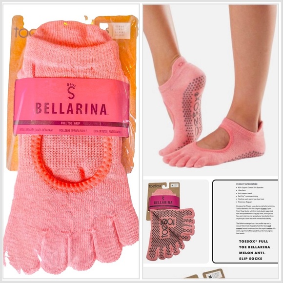 ToeSox Bellarina Full Toe Grip Socks color Melon- - Picture 1 of 4